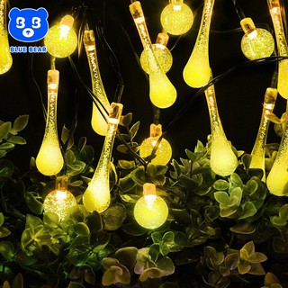 Blue Bear Solar String Lights ไฟประดับ 8 โหมด 30 LED พลังงานแสงอาทิตย์ไฟ ยาว 3 / 5 เมตร หยดน้ำ (สีเหลือง)ำ