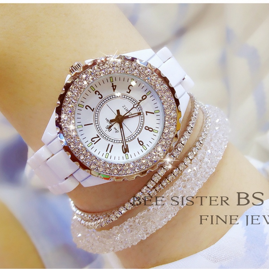 BS bee sister นาฬิกาแบรนด์ FA0280T นาฬิกาเซรามิคหรูหราเพชรแฟชั่น Casual นาฬิกาสุภาพสตรี
