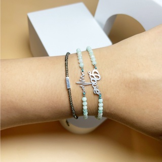 *มีทุกไซส์*กำไลข้อมือหินแท้SET2ชิ้น*หินอความารีน3mm สร้อยข้อมือหินนำโชคสายฝอ