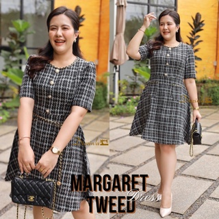 Dz100-Margaret tweed dress’เดรสทวีตคอกลม