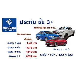 ประกัน ชั้น 3+  รถเก๋ง/กระบะ4ประตู/SUV คุ้มครอง 3,6, 9 และ 12 เดือน สินมั่นคง