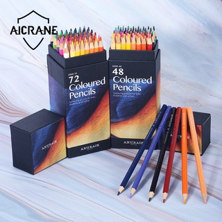 Aicrane ดินสอสีน้ํามัน 12/24/36/48 สีด้ามจับไม้สําหรับวาดภาพระบายสี