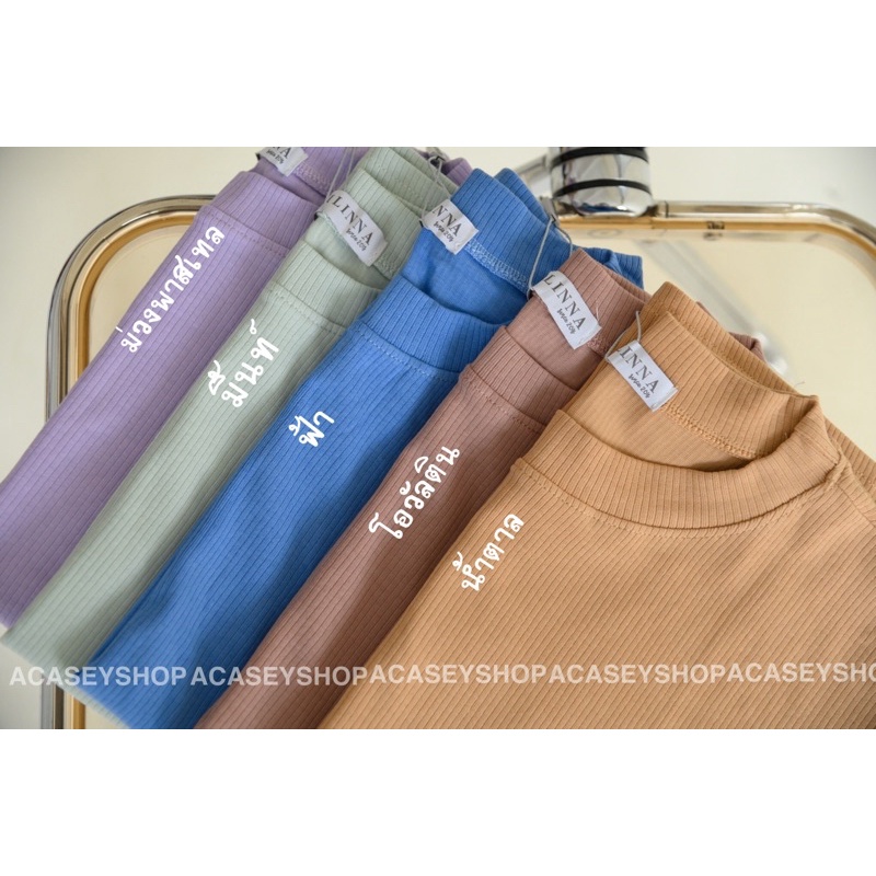 Acasey เสื้อยืดผู้หญิง คอกลมแขนเต่อ เนื้อผ้าร่องคอนตอน รูปที่ 6