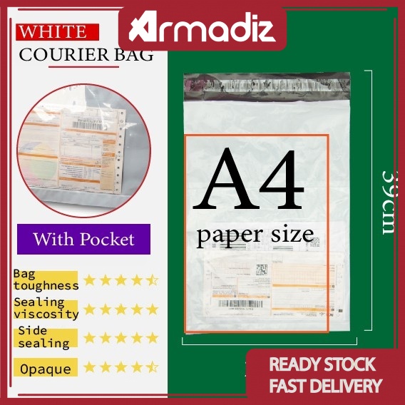 AMZ M ขนาด 25*39 ซม.RM9.160 50 ชิ้น Courier กระเป๋าสีขาวคุณภาพสูง Beg Kurier Dgn Poket DHL [DIRECT F