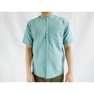 คอจีน/แขนสั้น (สีเข้ม) 2XL/3XL/4XL ผ้า OXFORD - เสื้อเชิ้ตผู้ชาย ไซส์ใหญ่ คนอ้วน Short Sleeve Mandarin Collar Shirt