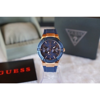 NEW GUESS Womens Analog Quartz Blue Multi Function Silicone Strap Watch