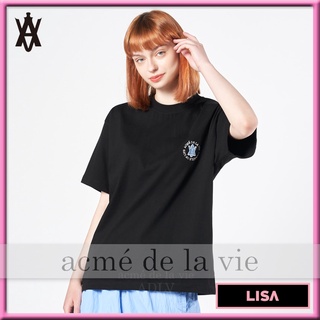 ✿ Acme de la vie x LISA ✿ Adlv ของแท้ เสื้อยืดคอกลม แขนสั้น ปักลายโลโก้สัญลักษณ์ UNISEX สไตล์เกาหลี สําหรับผู้หญิง