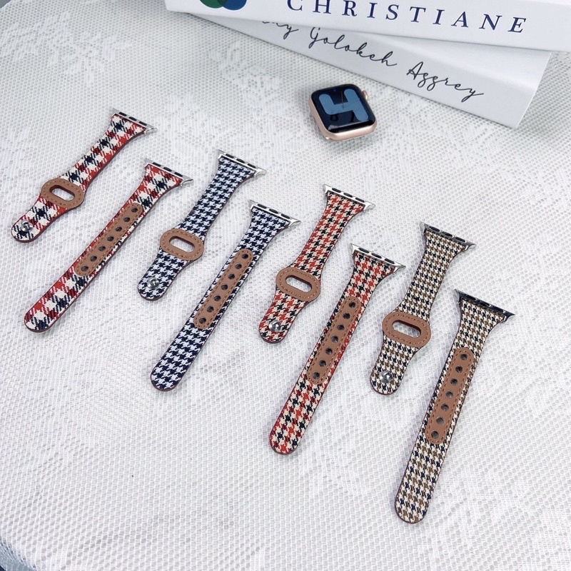 มาใหม่ [ พร้อมส่งในไทย 🇹🇭🇹🇭🇹🇭 ] สายหนังเส้นเล็ก ลายตาราง BB For AW Series Se 6 5 4 3 2 1 T500 W56 W5