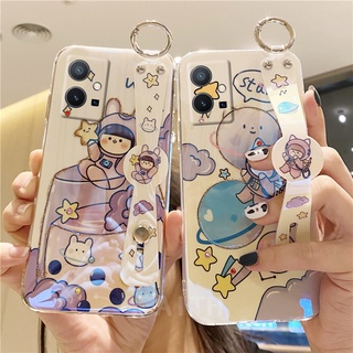 New เคส VIVO Y30 VivoY30 2022 Luxury Cute Cartoon Girls Wristband Bling Rhinestones Soft Case Cover Vivo Y30 5G เคสโทรศัพท์