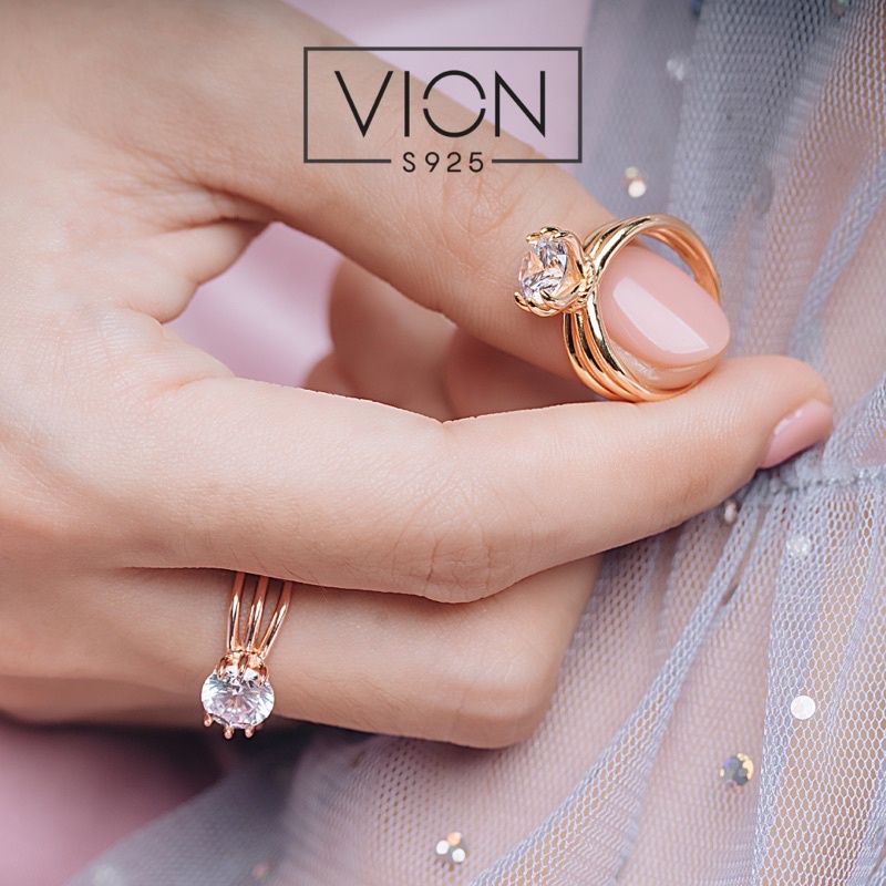 REPLIKA Vion S925 แหวน 10427, แหวนเงิน 925, คริสตัลเซอร์โคเนียเพชรจําลอง solitaire แหวน