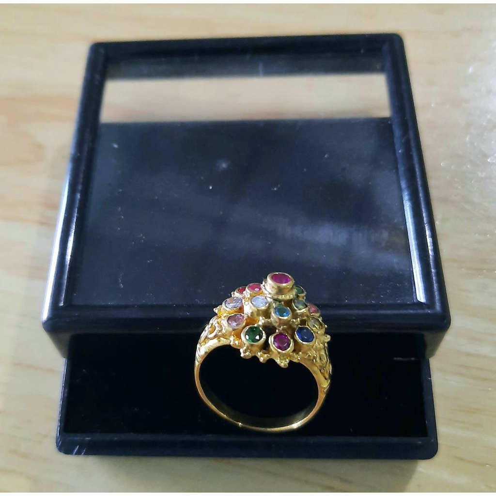 แหวนพลอยทองเหลือง แหวนทองเหลืองแท้ประดับพลอย แหวนชฎา3ชั้น (BR-13)