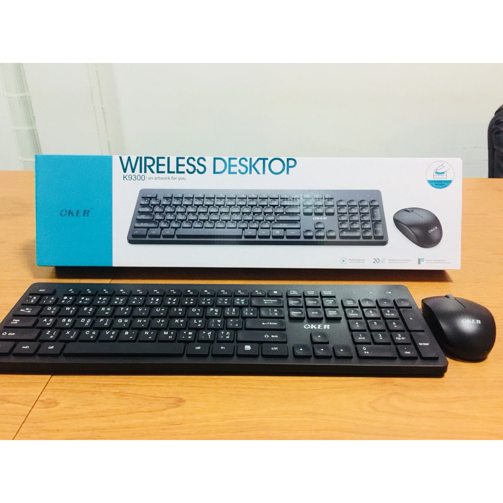 OKER ชุดคีบอร์ดเมาส์ไร้สาย Wireless keyboard mouse Combo set รุ่น K9300/ik7500