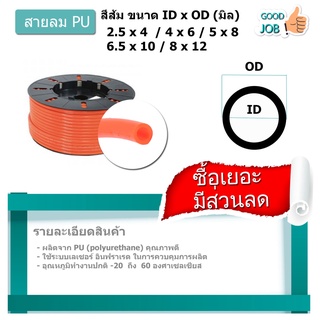 สายลมพียู (PU) สายลม 4มิล 6มิล 8มิล 10มิล 12มิล แบ่งขายเป็นเมตร ถูกสุด รับประกันคุณภาพ สีส้ม