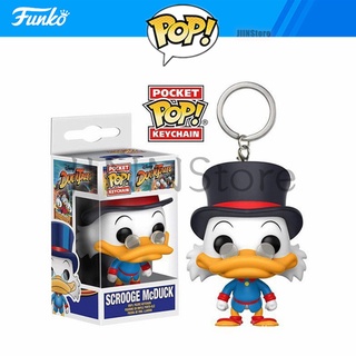 JINN Funko Pop พวงกุญแจพ็อกเก็ต Duck Tales Scrooge McDuck ของเล่นรูปไวนิลจี้ตุ๊กตาตกแต่งของเล่นสะสมของเล่นสำหรับของขวัญวันเกิดเด็ก