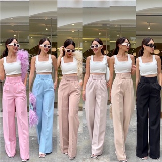 Whitney high-waist basic pant💘 (390฿ฟรีส่ง) กางเกงขายาวทรงกระบอกทรงสวยแบบสุดๆ เอวสูงตะขอหน้า เก็บหุ่น พรางหุ่นสุด