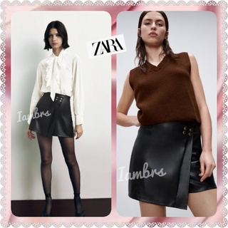 🔥💥Zara Faux Black Leather Skorts กระโปรงกางเกงหนังสั้นสีดำ แบรนด์แท้ Zara💯☑️พร้อมส่ง