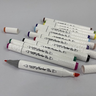 ชุุดปากกาสีมาร์คเกอร์ ปากกาสีสองหัว ยี่ห้อ Grasp พร้อมกล่องใส 12 สี