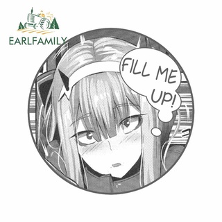 Earlfamily สติกเกอร์ไวนิล ลายอนิเมะ Fill Me Up Zero Two กันน้ํา กันรอยขีดข่วน 13 ซม. x 13 ซม. สําหรับตกแต่งรถยนต์