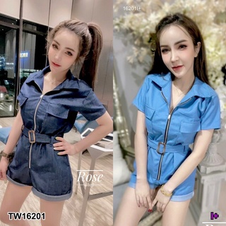 TT16201 จั๊ม ยีนซิปหน้า ทรงสวย มาพร้อมเข็มขัด แต่งกระเป๋า Jean jumper, front zip, beautiful shape, comes with belt and d