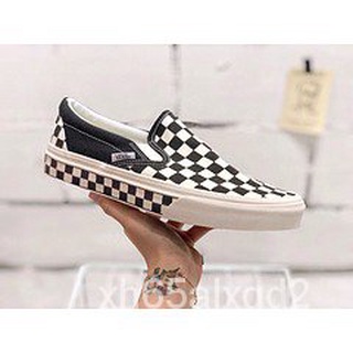 รองเท้าหมากรุกสีดำและสีขาว Vans สำหรับบุรุษและสตรีรองเท้ารองเท้าลำลอง