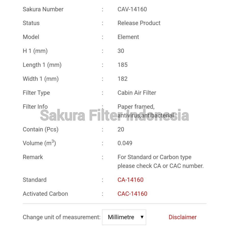 ไส้กรองห้องโดยสาร Ac Bio-Guard Ac Suzuki Baleno Hatchba Sakura Cav-14160