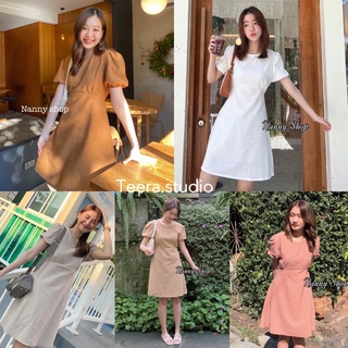 Teera❤️พร้อมส่ง✨Shuu me dress เดรสคอกลมผ้าลินิน น่ารักมากเวอร์💘มีโบว์มัดหลัง ป้าย Nanny