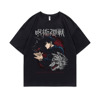 ใหม่ เสื้อยืดแขนสั้น ผ้าฝ้าย 100% พิมพ์ลายการ์ตูนอนิเมะ Jujutsu Kaisen Megumi Fushiguro Harajuku แฟชั่นคู่รัก สําหรับผู้