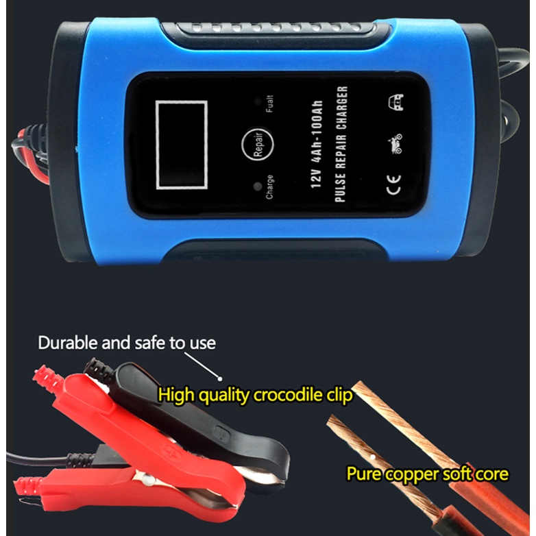 12V 6A Motorcycle Car Battery Charger 12v Intelligent Repair LCD