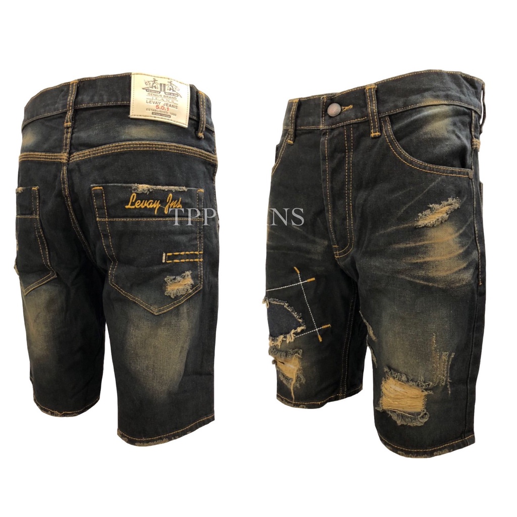 JEANSEXPRESS NB Shorts men Denim กางเกงขาสั้นยีนส์ชายฟอกสนิม ผ้าไม่ยืด งานขาดปะเซอร์สวย เป้ากระดุม Size 28-38