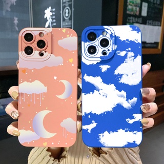 เคสป้องกันโทรศัพท์มือถือ ขอบสี่เหลี่ยม ลายก้อนเมฆ ดวงจันทร์ สําหรับ Samsung Galaxy A33 A53 A73 5G A32 A52S A72 A31 A41 A71