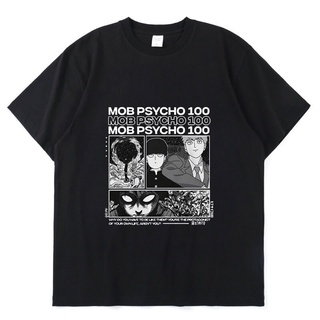 ROUND คอลูกเรือเสื้อยืดแขนสั้นลําลอง ทรงหลวม พิมพ์ลายการ์ตูนอนิเมะ Mob Psycho 100 Shigeo Kageyama แฟชั่นฤดูร้อน สไตล์ญี่