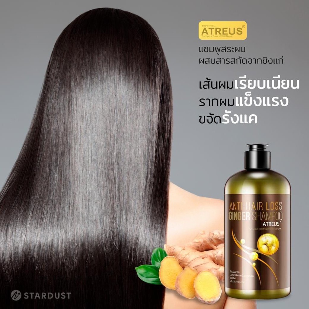 Atreus Ginger Shampoo แชมพูขิง ช่วยลดการหลุดร่วงของเส้นผม ปัญหาผมเปราะบาง ขจัดรังแค ลดอาการคันศรีษะ 