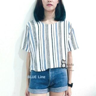 BLUE with Black Line Crop Shirt