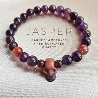 สร้อยข้อมือหินแจสเปอร์,อเมทิสต์,ไหมนาค Jasper+Amethyst+Red Rutilated Quartz