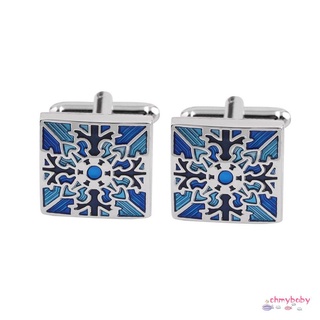 1 คู่คลาสสิกบุรุษงานแต่งงานของขวัญเสื้อสแควร์สีฟ้า Cufflinks Cuff Links [8/21]