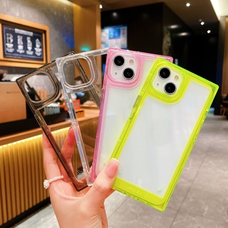 สี่เหลี่ยม เปลือกอวกาศ สีเรืองแสง สีลูกกวาด เคสไอโฟน 14 Pro Max iphone 14 plus 12 13 pro max 11 Pro Max Case ใหม่ ปุ่มโลหะ ซิลิกาเจล ป้องกันการหล่น นุ่ม ไอโฟน เคส