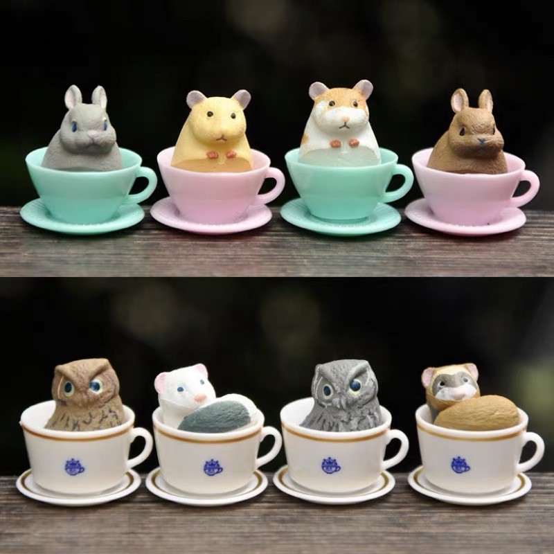 โมเดลสัตว์ตัวเล็กในถ้วยกาแฟ พร้อมส่ง🐹🐭🐶ขนาด 2.5 Cm. เซ็ท 8 ตัว