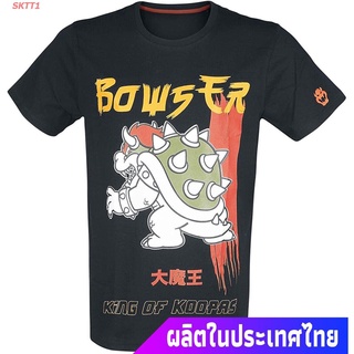 ผ้าฝ้ายแท้เสื้อยืดแขนสั้น Super Mario T Shirt King Koopa Japanese Logo Official Mens Black Size XL Short sleeve T-shirts