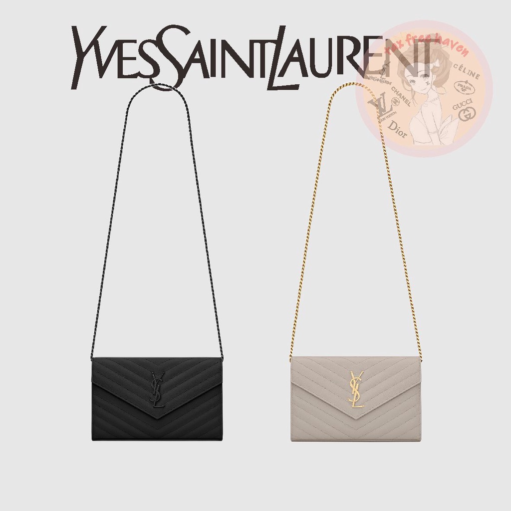 ราคาต่ำสุดของ Shopee 🔥 ของแท้ 100% 🎁YSL/Yves Saint Laurent ใหม่เอี่ยมตัวอักษรโลโก้ลายเม็ดกระเป๋าสตางค์หนังนูน
