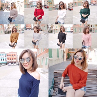📌เสื้อปาดไหล่ทรงสวย ผ้าร่องไหมพรม📌