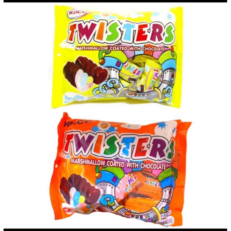 ขนมมาร์ชเมลโล่ เคลือบช็อกโกแลต ตรา Twisters  รสวนิลา และรส ส้ม ขนมยุค 90 ที่ยังคงรสชาติความอร่อย บรร