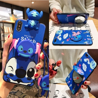 เคส Realme C21 C11 C12 C15 C17 C25 C25s C1 C2 C3 Realme 5 5i 5s 6i 7i 8 Pro Narzo 20 30A แฟชั่นน่ารักการ์ตูน Stitch เคสโทรศัพท์ซิลิโคนแบบนิ่ม TPU ปลอกกันกระแทกพร้อมสายคล้องคอ Mirror