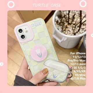 [พร้อมส่ง] เคสโทรศัพท์มือถือ ลายตารางหมากรุก สีเขียว พร้อมสายคล้อง สําหรับ Apple iPhone 14 13 12 11 PROMAX XS XR XSMAX SE2020