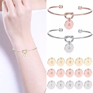 Fashion Simple 3 Colors Aluminum 26 Letters Bangles Sequin Knotted Open Charm Bracelet for Women Jewelry Party Gift