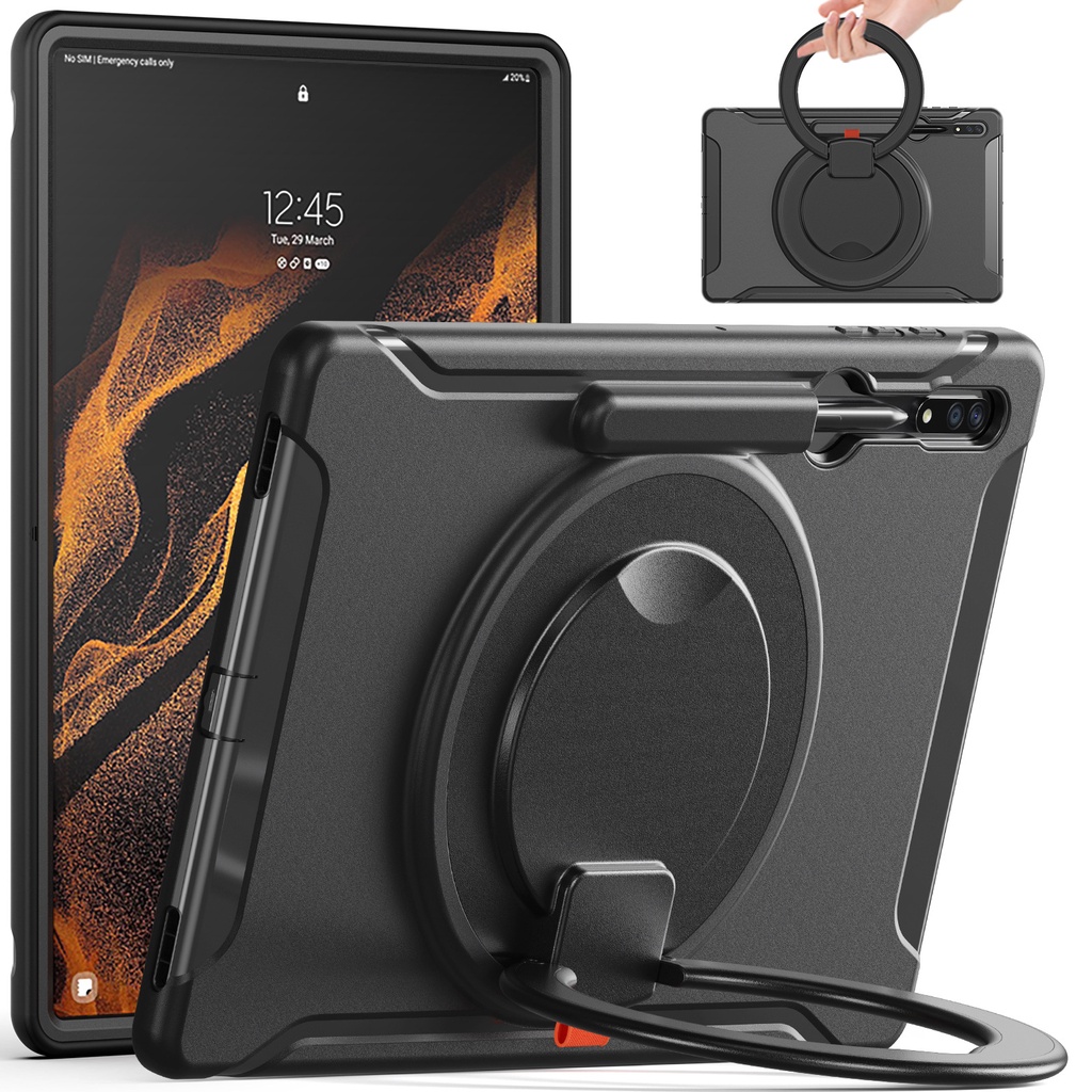 SAMSUNG 360°หมุนและ180°พับมือจับกันกระแทกสําหรับSamsung Galaxy Tab S10 Ultra/S9 Ultra/S8 Ultra,Tab S10 FE/S10 Lite/S9 FE+/S8+/S7 FE/S7+,S6 Lite,Tab A11 Lite/A8/A9+
