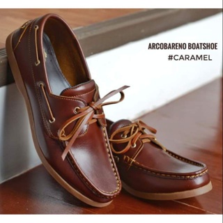 Arcobareno รองเท้าหนัง 825 Boat Shoe - Caramel ผลิตจากหนังวัวแท้​ ขนาด​ 2​ MM