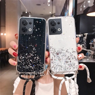 ใหม่ เคสโทรศัพท์มือถือแบบนิ่ม TPU ใส แต่งกลิตเตอร์ พร้อมสายคล้องคอ และสายคล้องคอ สําหรับ OPPO Reno 8 8Z 8Pro 7 7Z 7Pro 6 6Z 5G 4G Reno8 Reno7 Reno6 Z Pro 2022