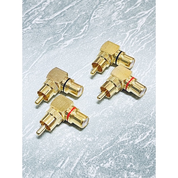 ใหม่2 Pcs ทองแดง L-Shaped RCA ด้านขวาข้อศอกข้อศอก90องศาชาย Conversion 1ชาย1หญิงผนังสัญญาณสายสมบัติ