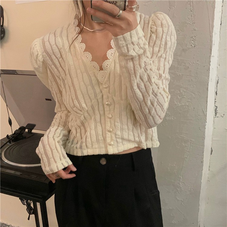 Design Sense Niche Sweet Hot Girl Shirt Spring Women S French Short Style Lace Bottoming Long 9686