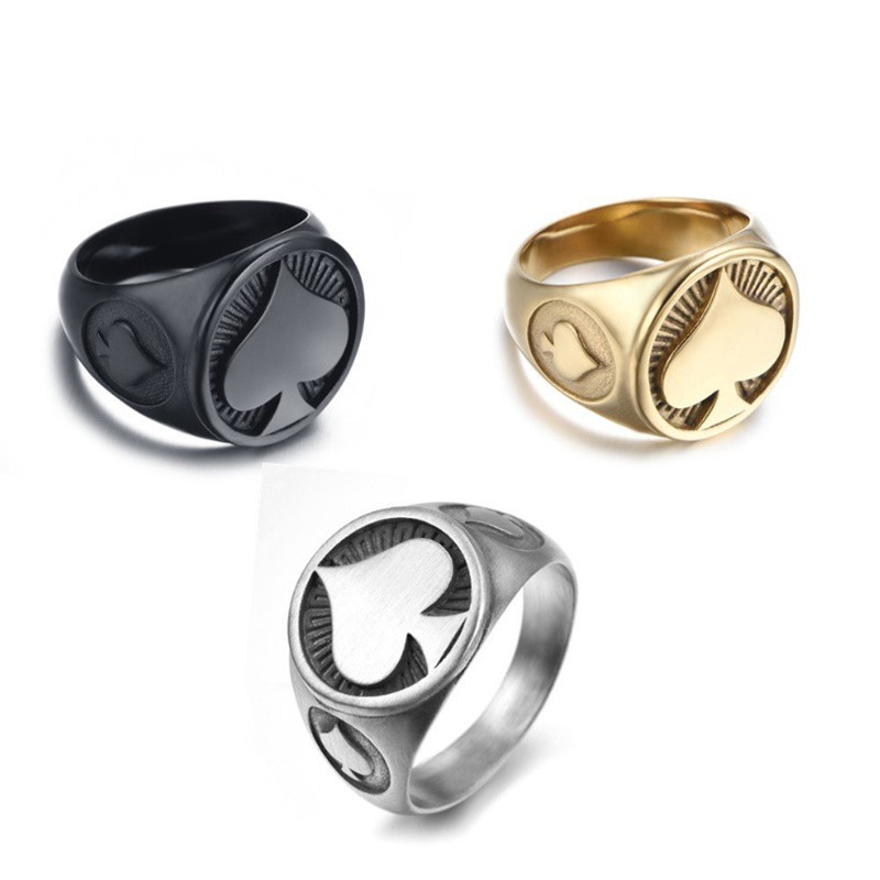 Cincin Fesyen Mens Tribal Ace Spades แหวนเหล็กไทเทเนียม